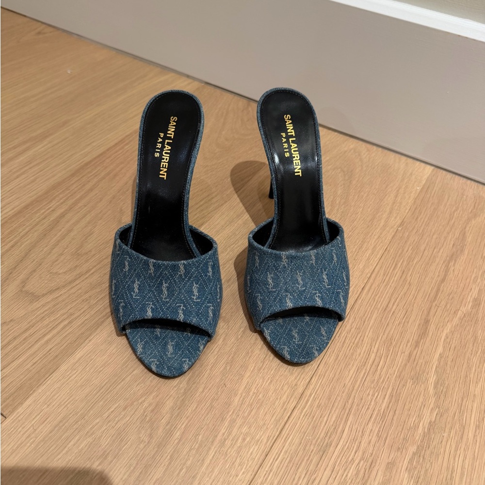 Saint Laurent Denim Blue Heeled Mules - Picture 5 of 9